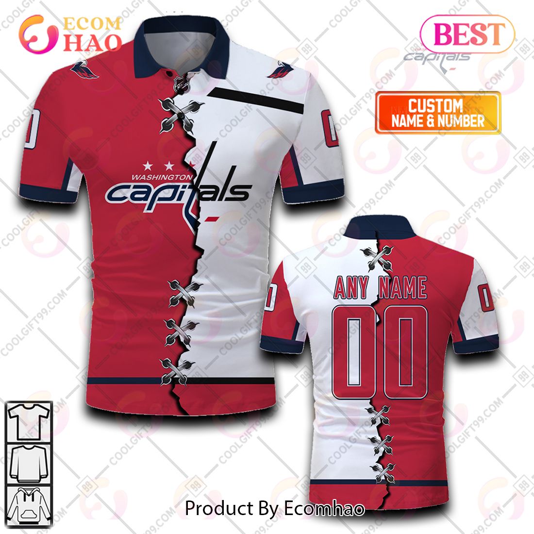 Personalized NHL Washington Capitals Mix Jerseys Polo Shirt