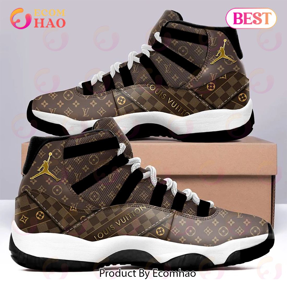 Louis Vuitton Monogram Black Air Jordan 11 Sneakers Shoes Hot 2022 LV Gifts For Men Women Luxury Items