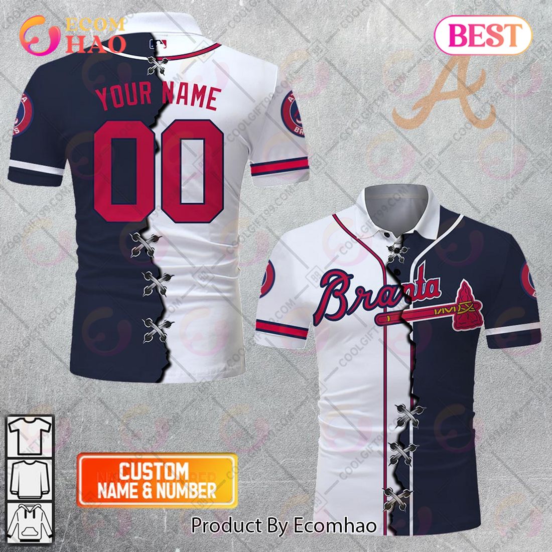 Personalized MLB Atlanta Braves Mix jersey Style Polo Shirt