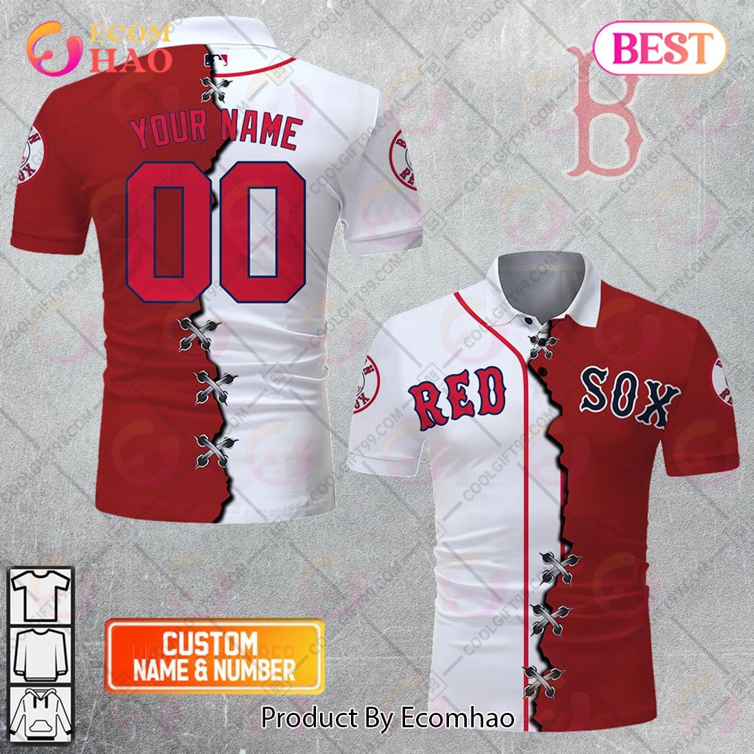 Personalized MLB Boston Red Sox Mix jersey Style Polo Shirt