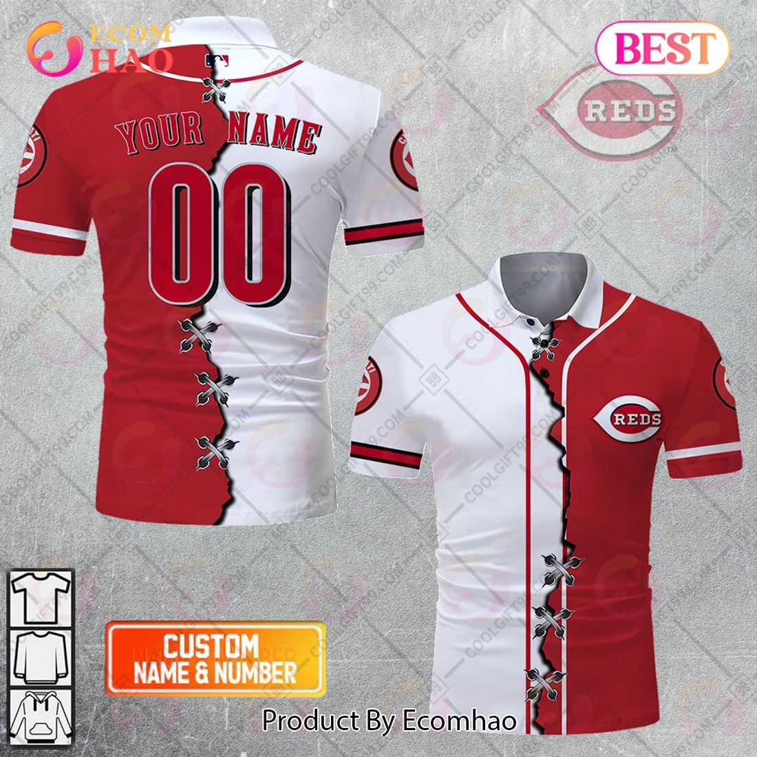 Personalized MLB Cincinnati Reds Mix jersey Style Polo Shirt