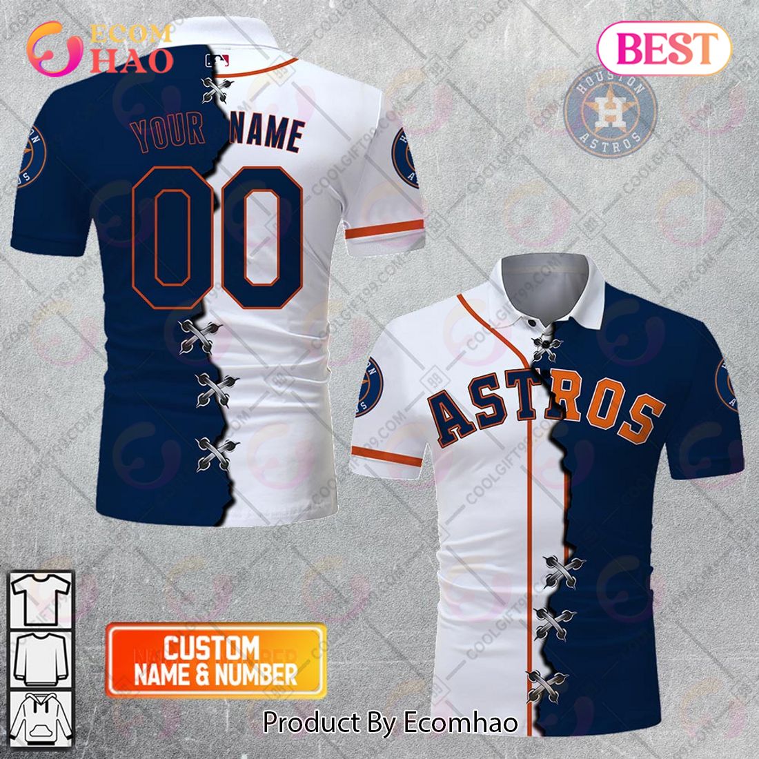 MLB Houston Astros Custom Name Number Pink Breast Cancer T-Shirt