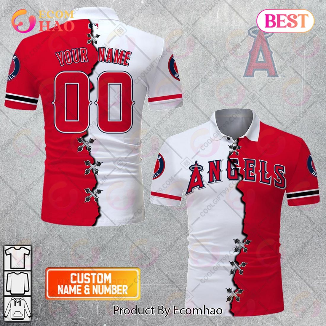 Personalized MLB Los Angeles Angels Mix jersey Style Polo Shirt