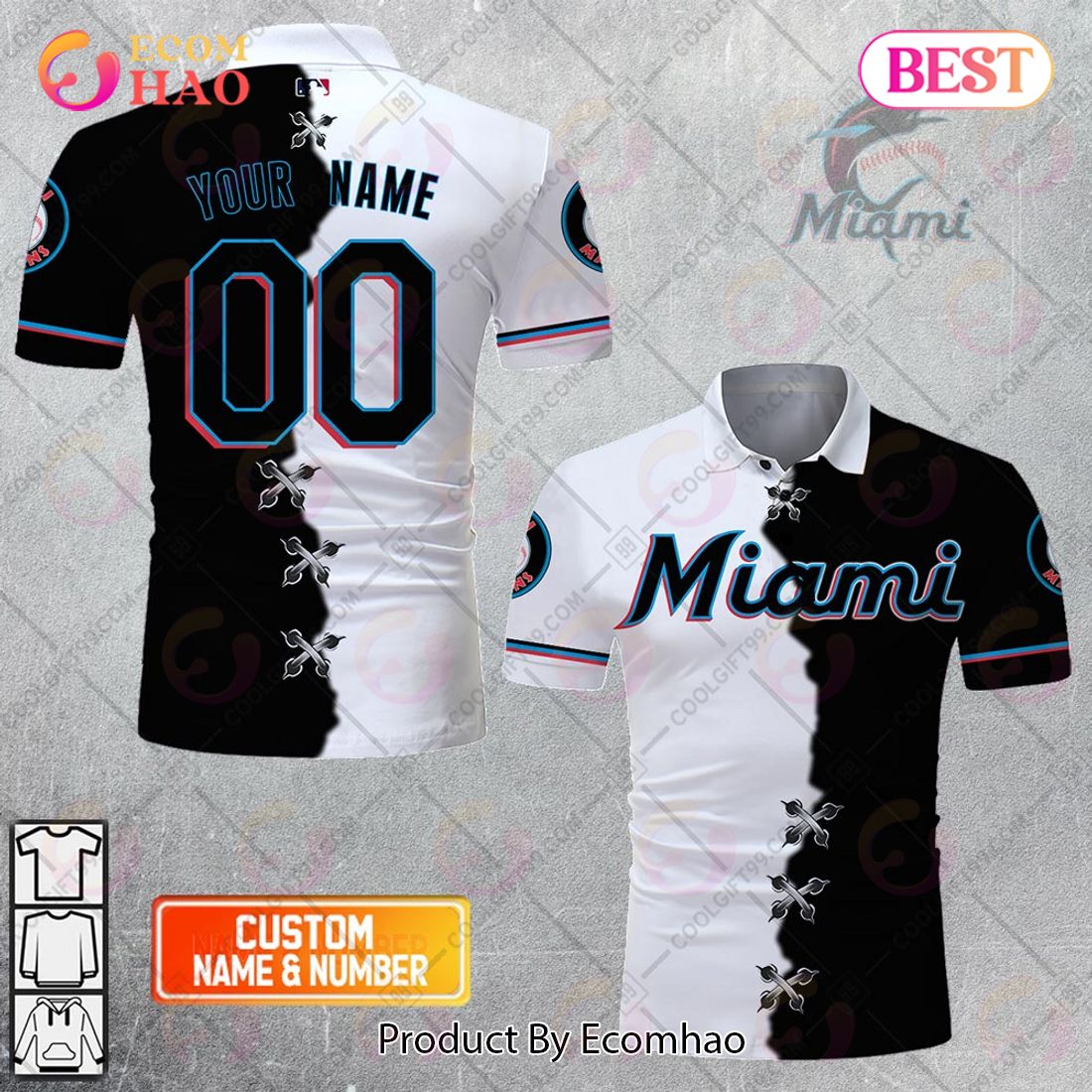 Personalized MLB Miami Marlins Mix jersey Style Polo Shirt