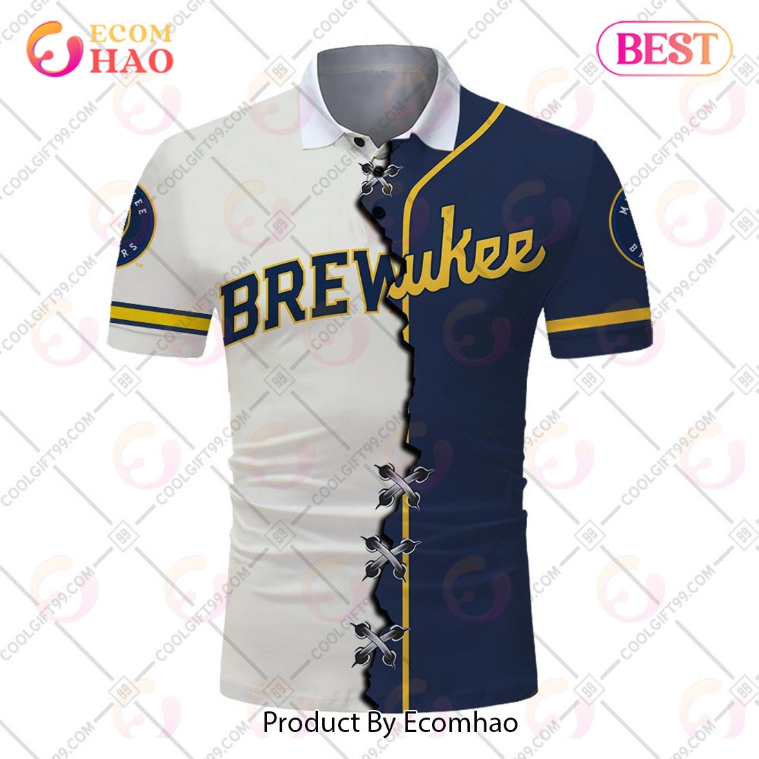 Personalized MLB Milwaukee Brewers Mix jersey Style Polo Shirt