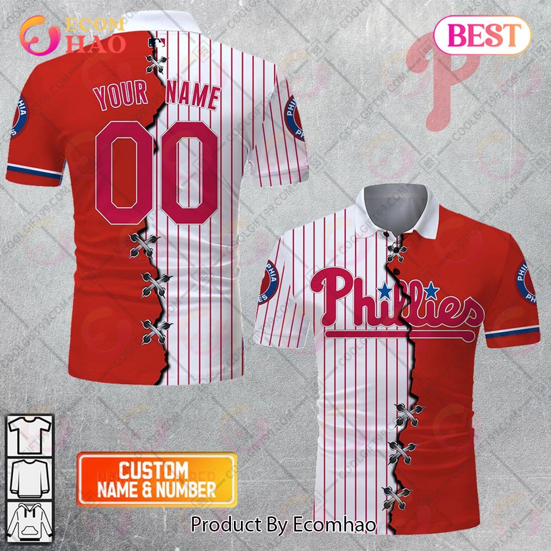 Personalized MLB Philadelphia Phillies Mix jersey Style Polo Shirt