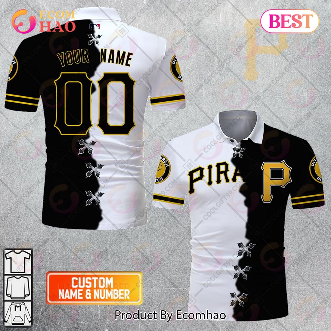 Personalized MLB Pittsburgh Pirates Mix jersey Style Polo Shirt