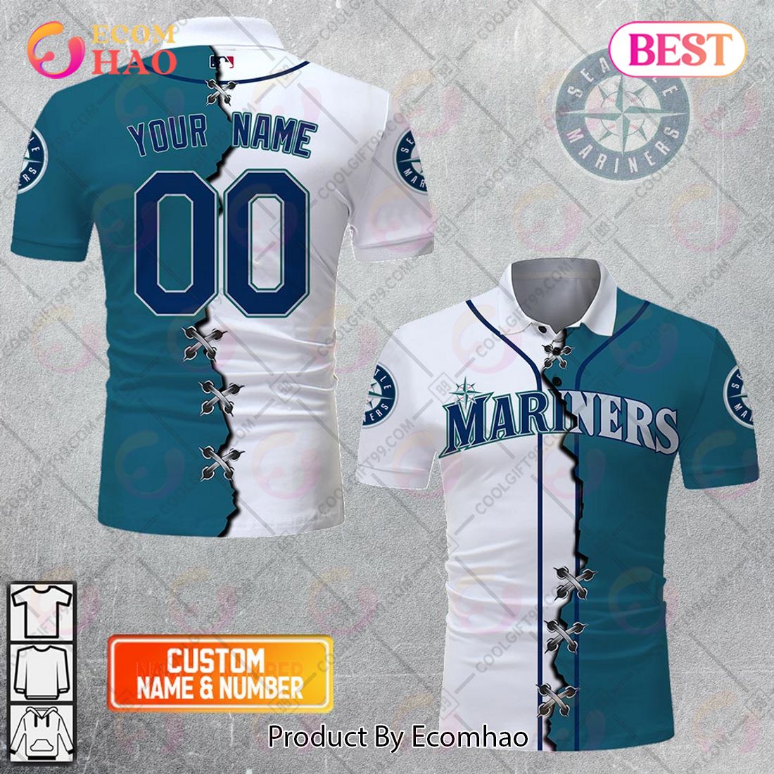 Personalized MLB Seattle Mariners Mix jersey Style Polo Shirt