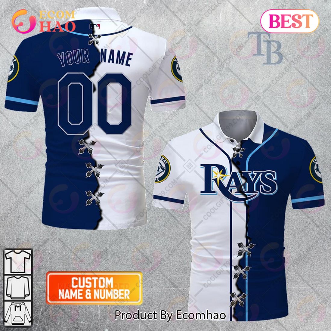 Personalized MLB Tampa Bay Rays Mix jersey Style Polo Shirt