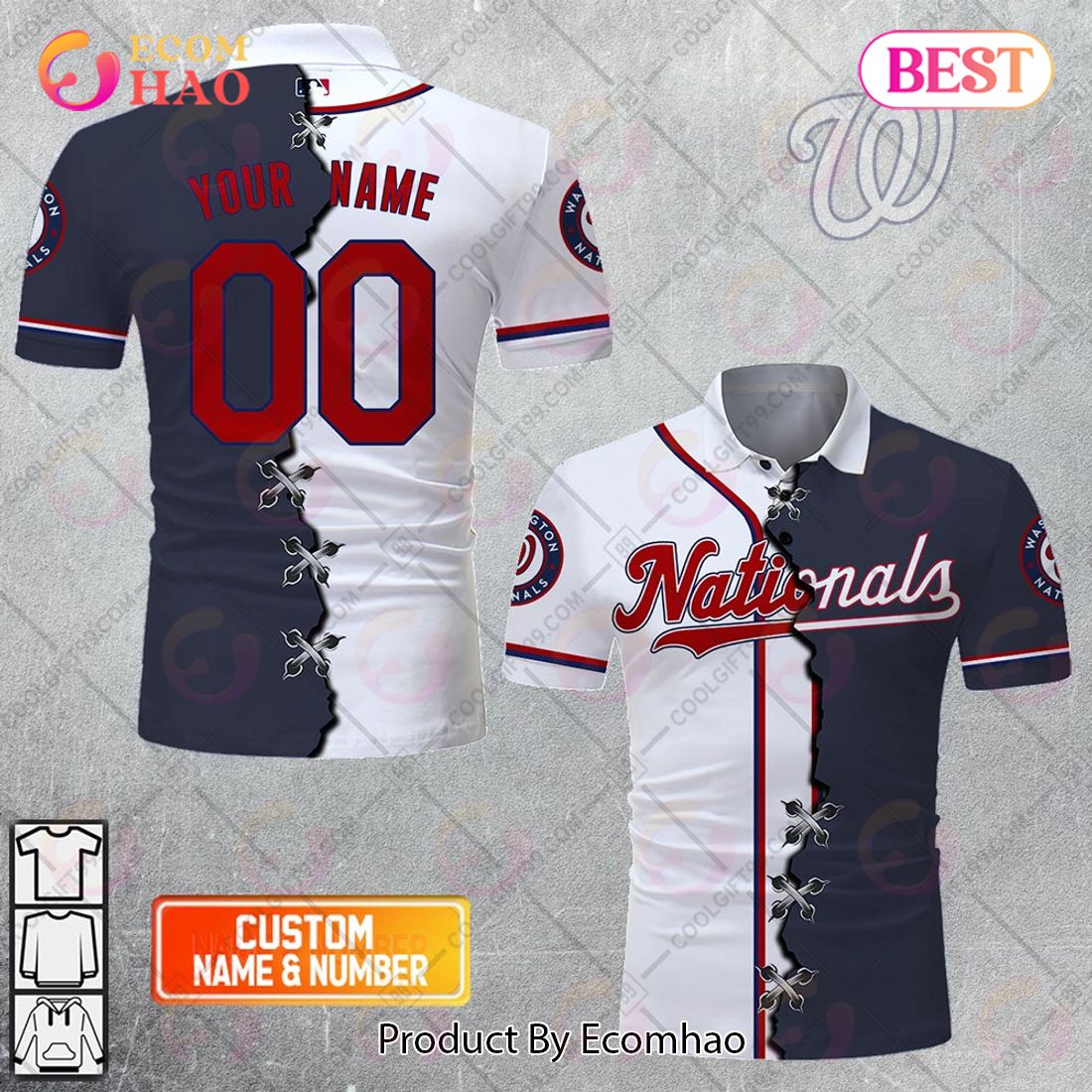 MLB Washington Nationals Custom Name Number Mix Jersey Zip Up Hoodie