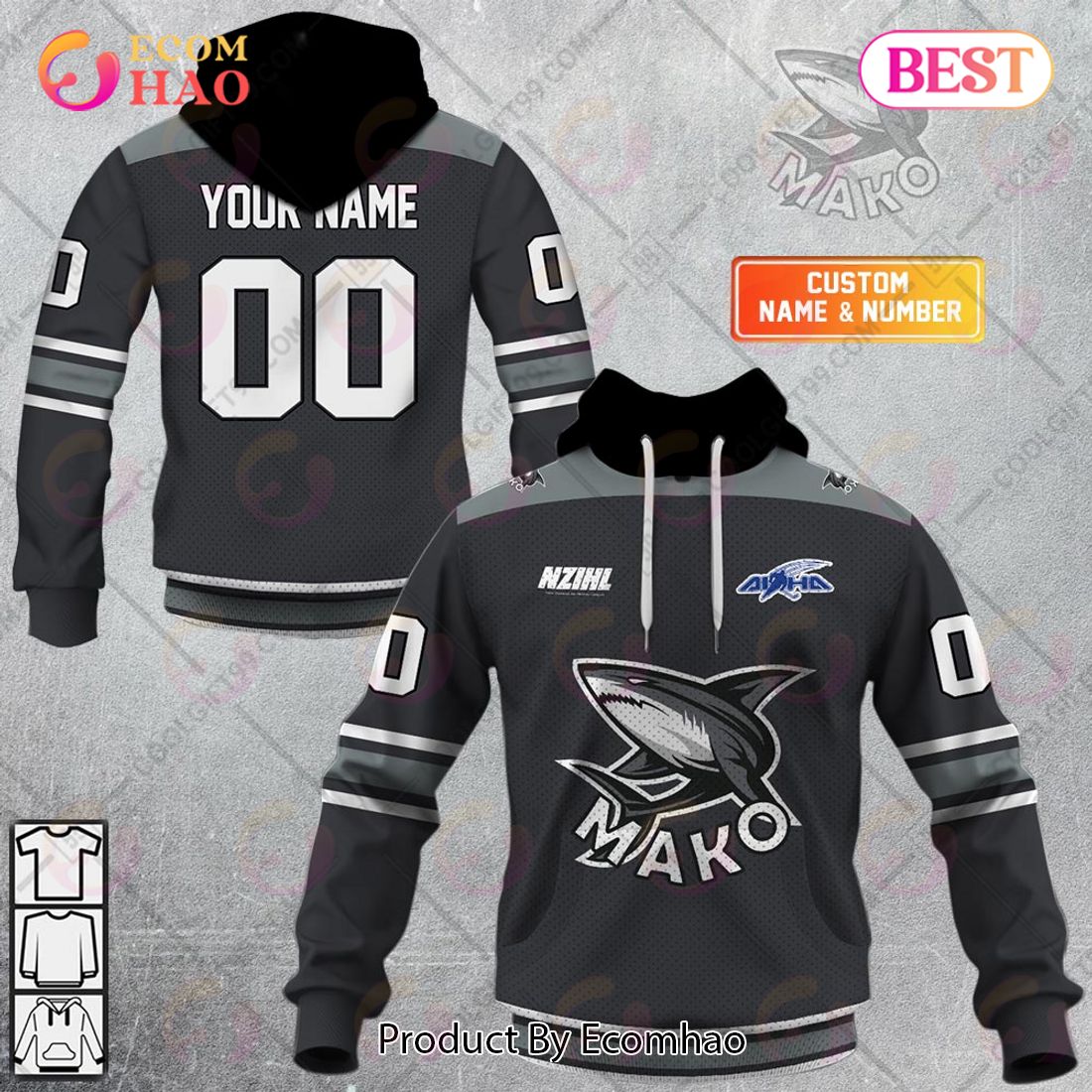 Personalized NZIHL Auckland Mako Jersey Style 3D Hoodie