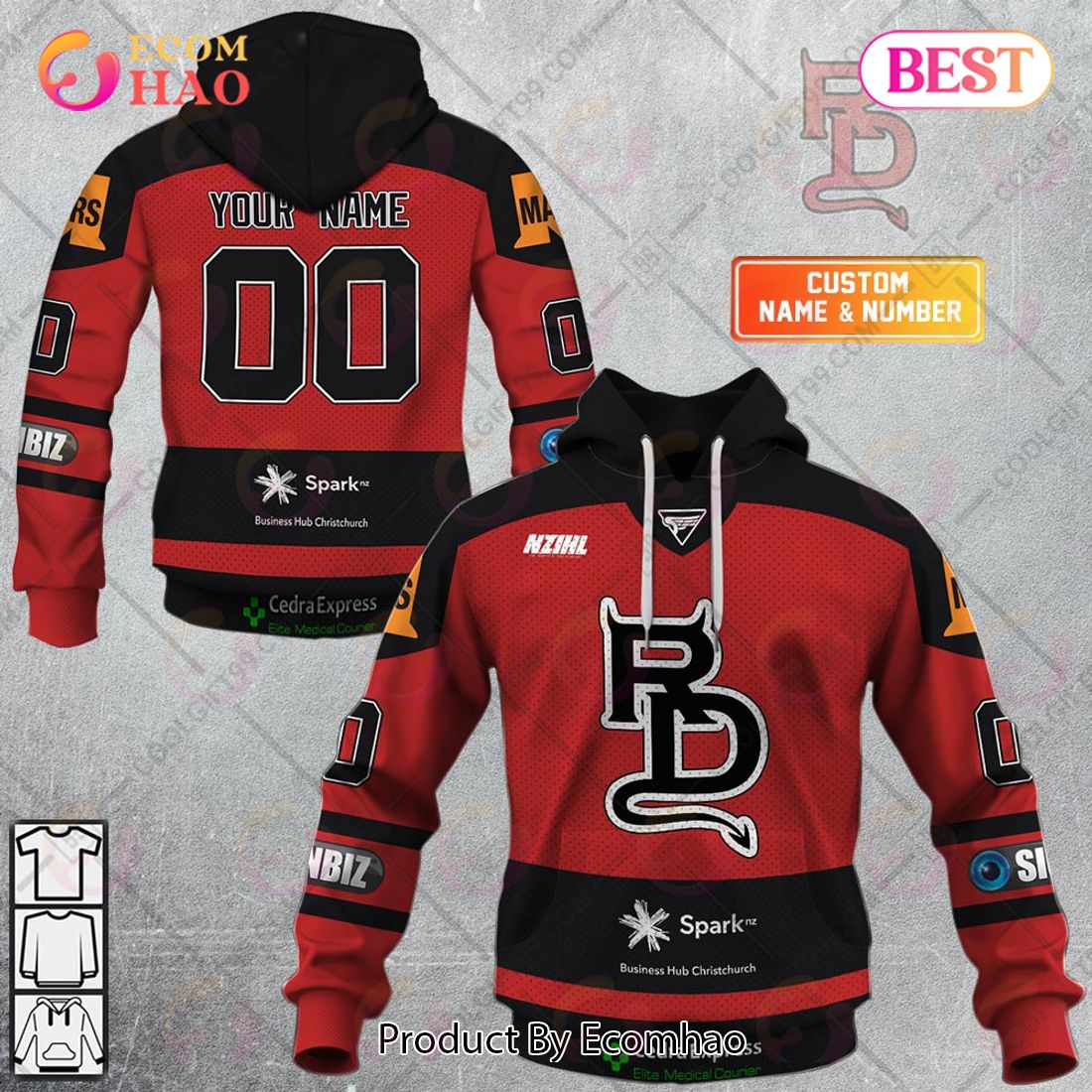 Personalized NZIHL Canterbury Red Devils Jersey Style 3D Hoodie