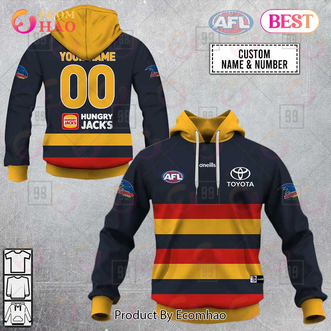 Personalized Home Guernsey 2023 AFL Adelaide Crows 3D Hoodie