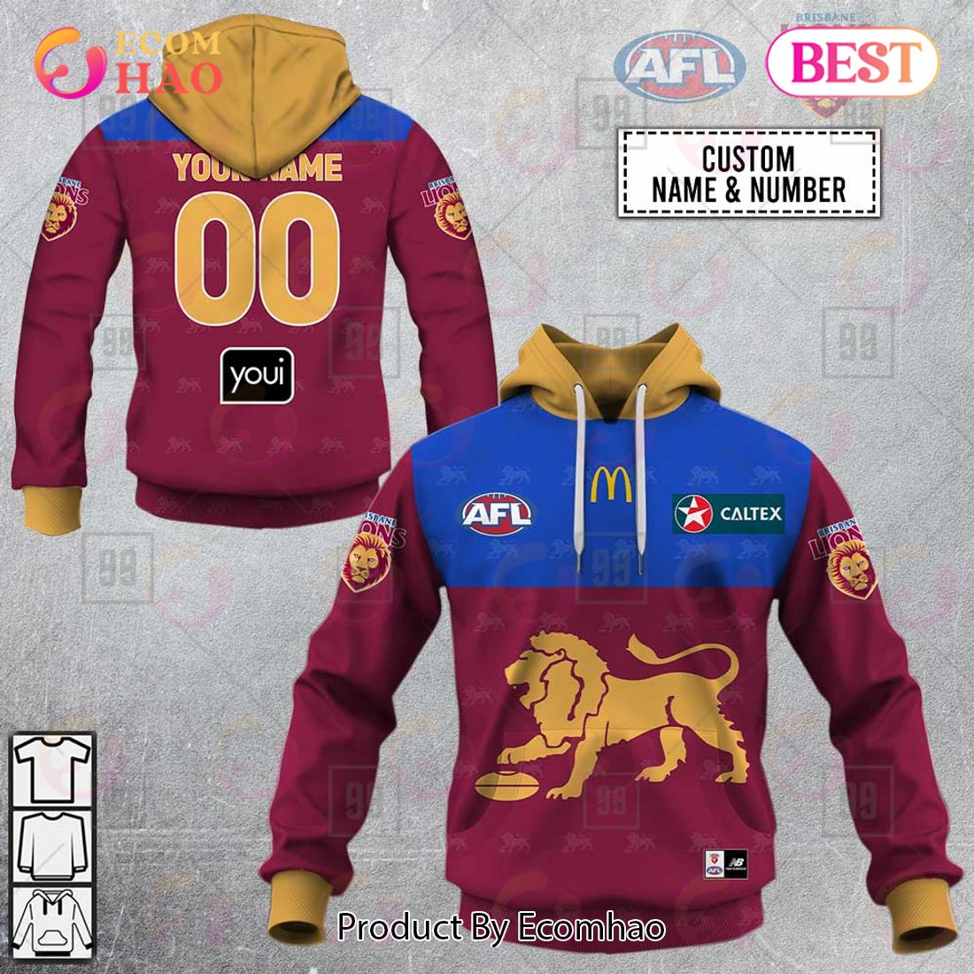 Personalized Home Guernsey 2023 AFL Brisbane Lions 3D Hoodie