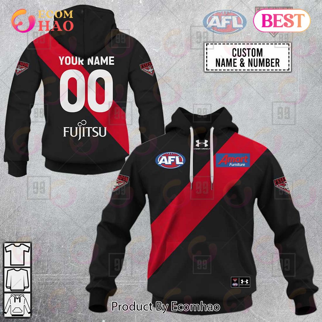 Personalized Home Guernsey 2023 AFL Essendon Bombers 3D Hoodie