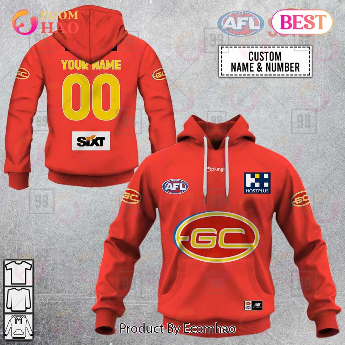 Personalized Home Guernsey 2023 AFL Gold Coast Suns 3D Hoodie