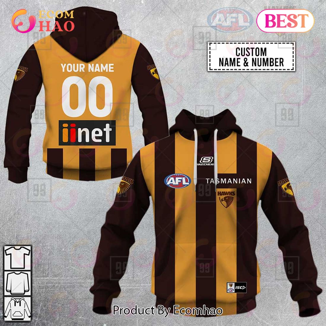 Personalized Home Guernsey 2023 AFL Hawthorn Hawks 3D Hoodie