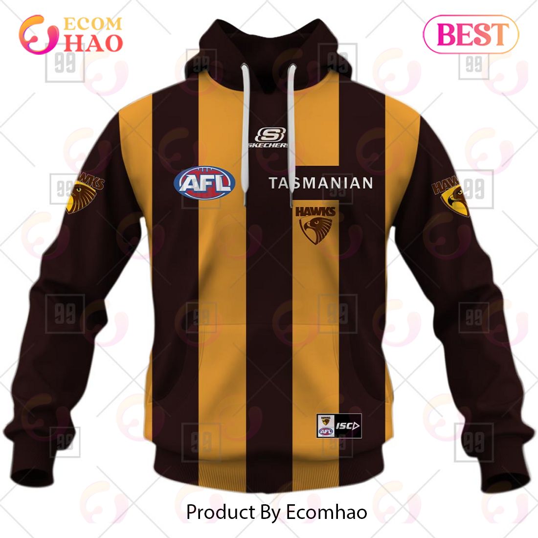 Personalized Home Guernsey 2023 AFL Hawthorn Hawks 3D Hoodie