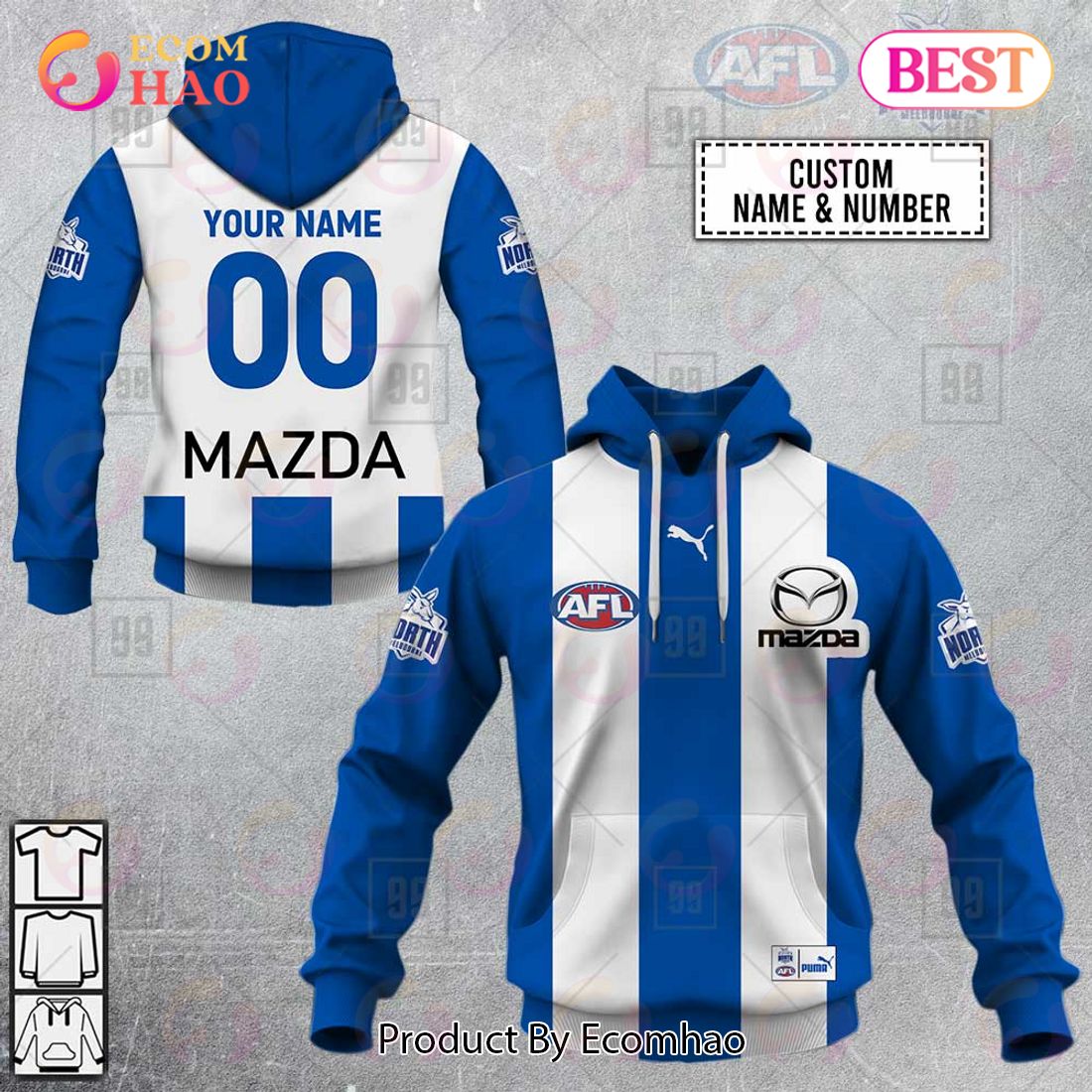 Personalized Home Guernsey 2023 AFL North Melbourne Kangaroos 3D Hoodie