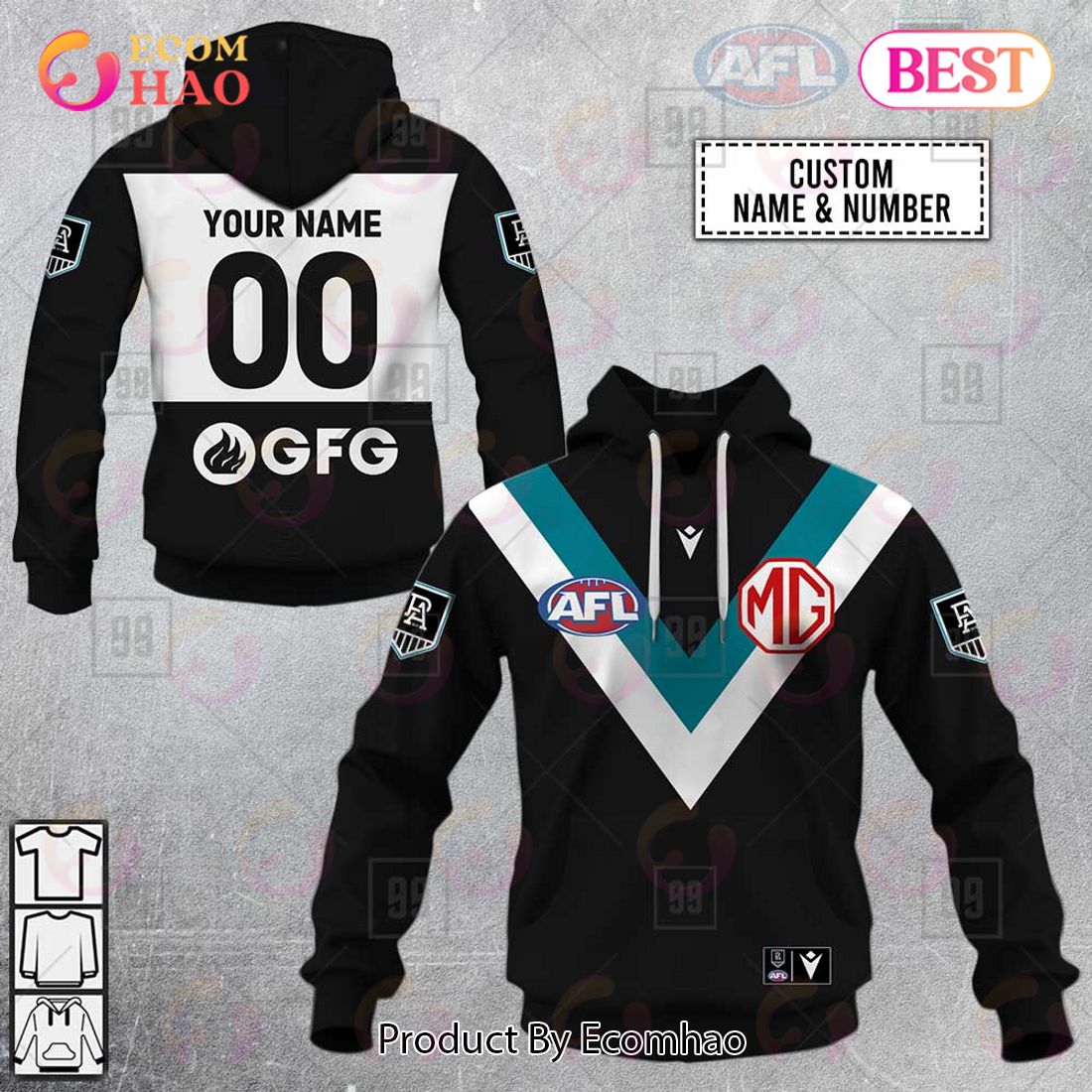 Personalized Home Guernsey 2023 AFL Port Adelaide Power 3D Hoodie