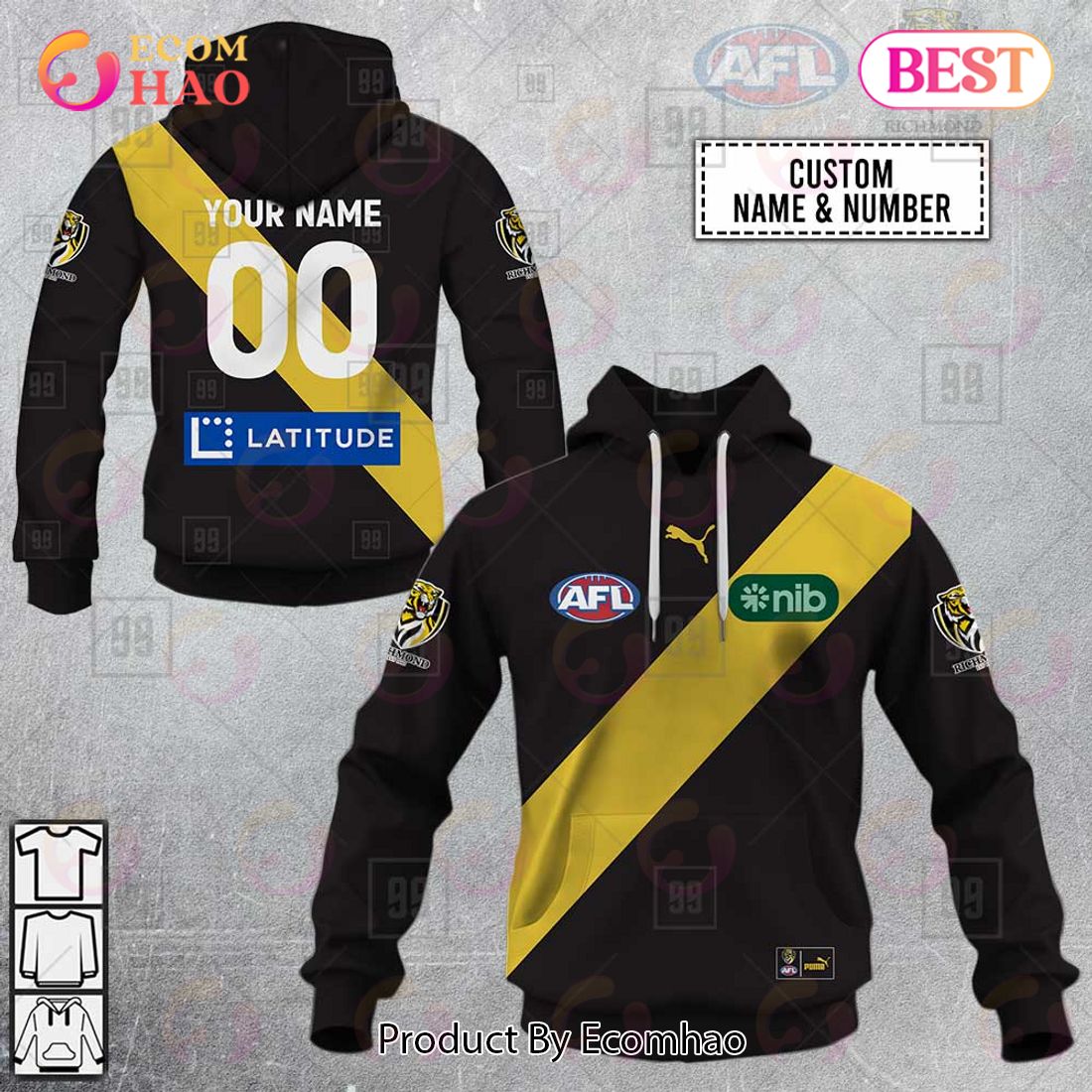 Personalized Home Guernsey 2023 AFL Richmond Tigers 3D Hoodie