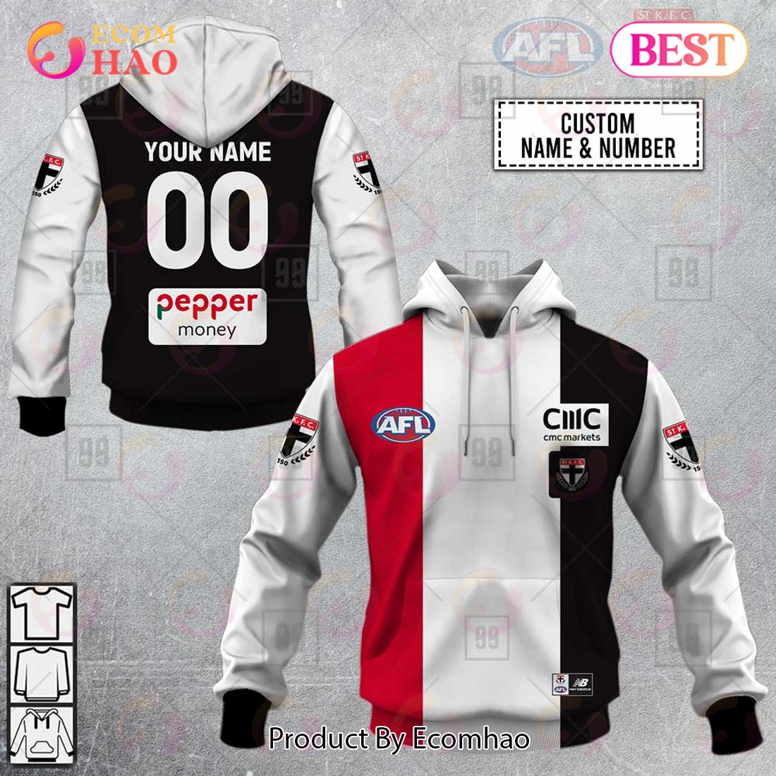 Personalized Home Guernsey 2023 AFL St Kilda Saints 3D Hoodie