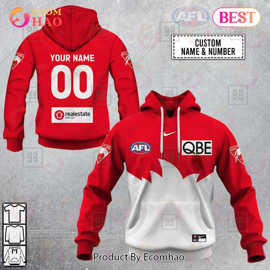 Personalized Home Guernsey 2023 AFL Sydney Swans 3D Hoodie