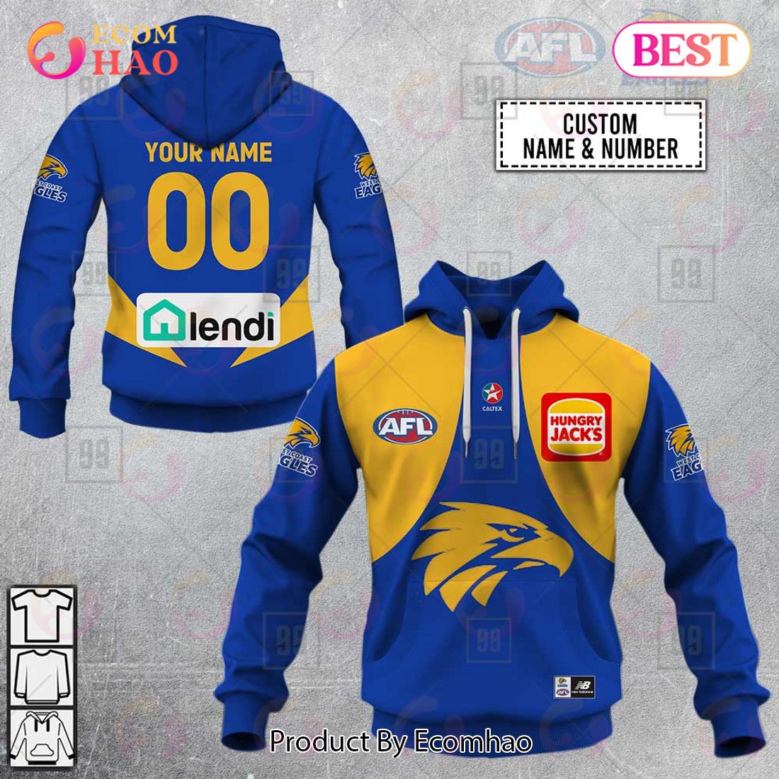 Personalized Home Guernsey 2023 AFL West Coast Eagles 3D Hoodie