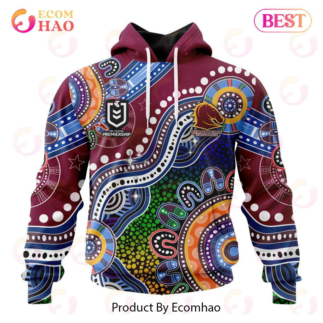 NRL Brisbane Broncos Special Indigenous Design 3D Hoodie