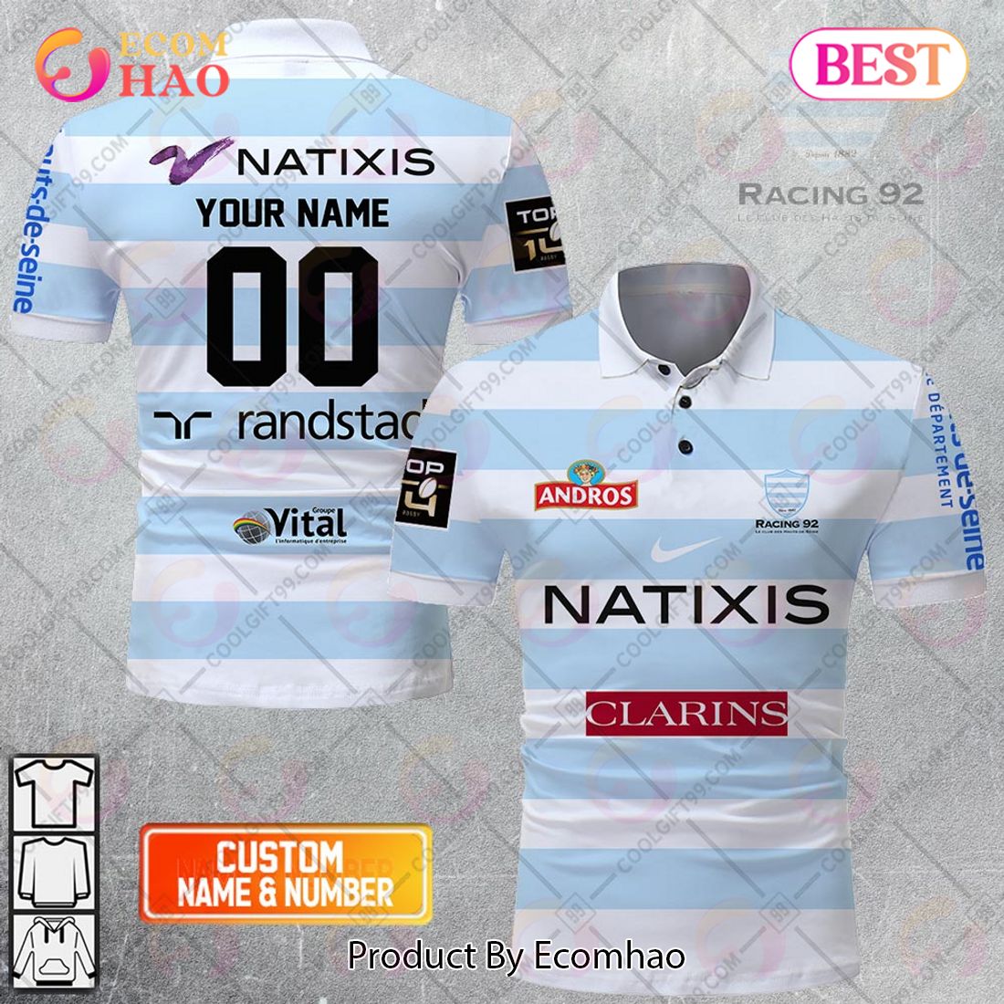 Personalized Racing 92 Rugby 2223 Jersey Style POLO Shirt