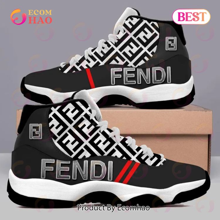 Fendi Red Line Air Jordan 11 Sneakers Shoes Hot 2023 Gifts For Men Women