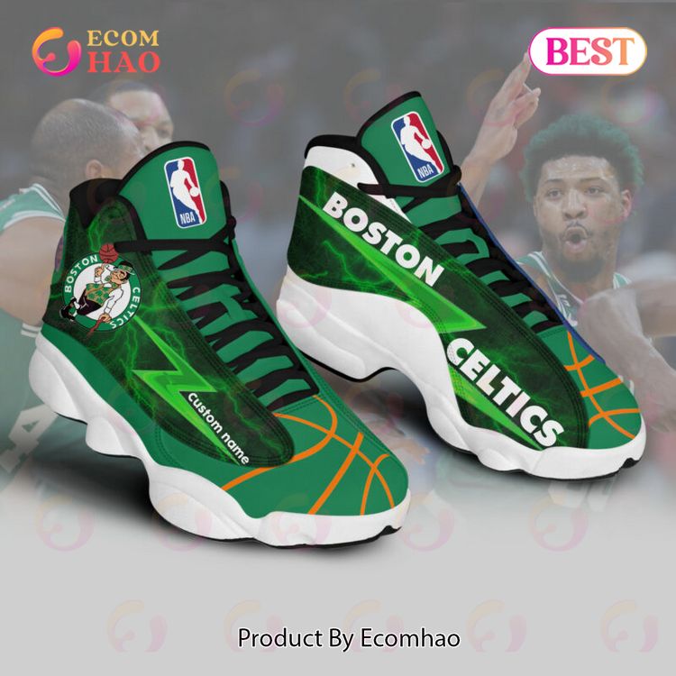 NBA Boston Celtics Air Jordan 13 Custom Name Lightning Shoes