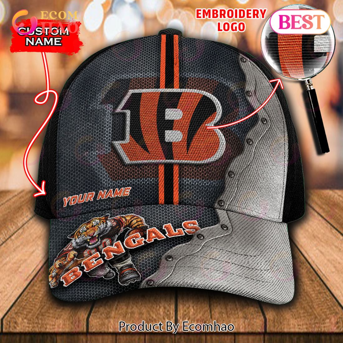 NEW NFL Cincinnati Bengals Camo Custom Name 3D Cap - Express your