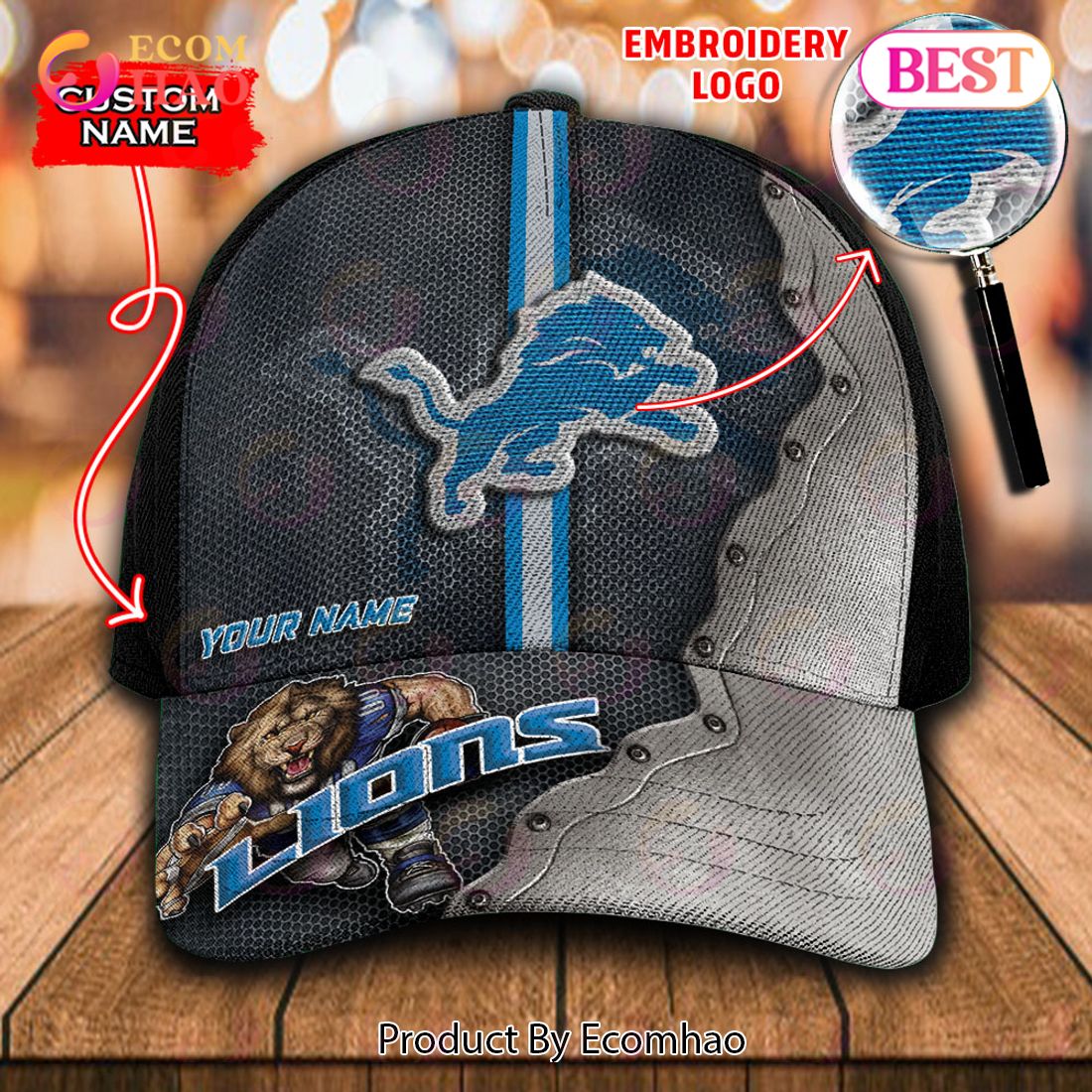 NFL Detroit Lions Custom Name Embroidery Cap