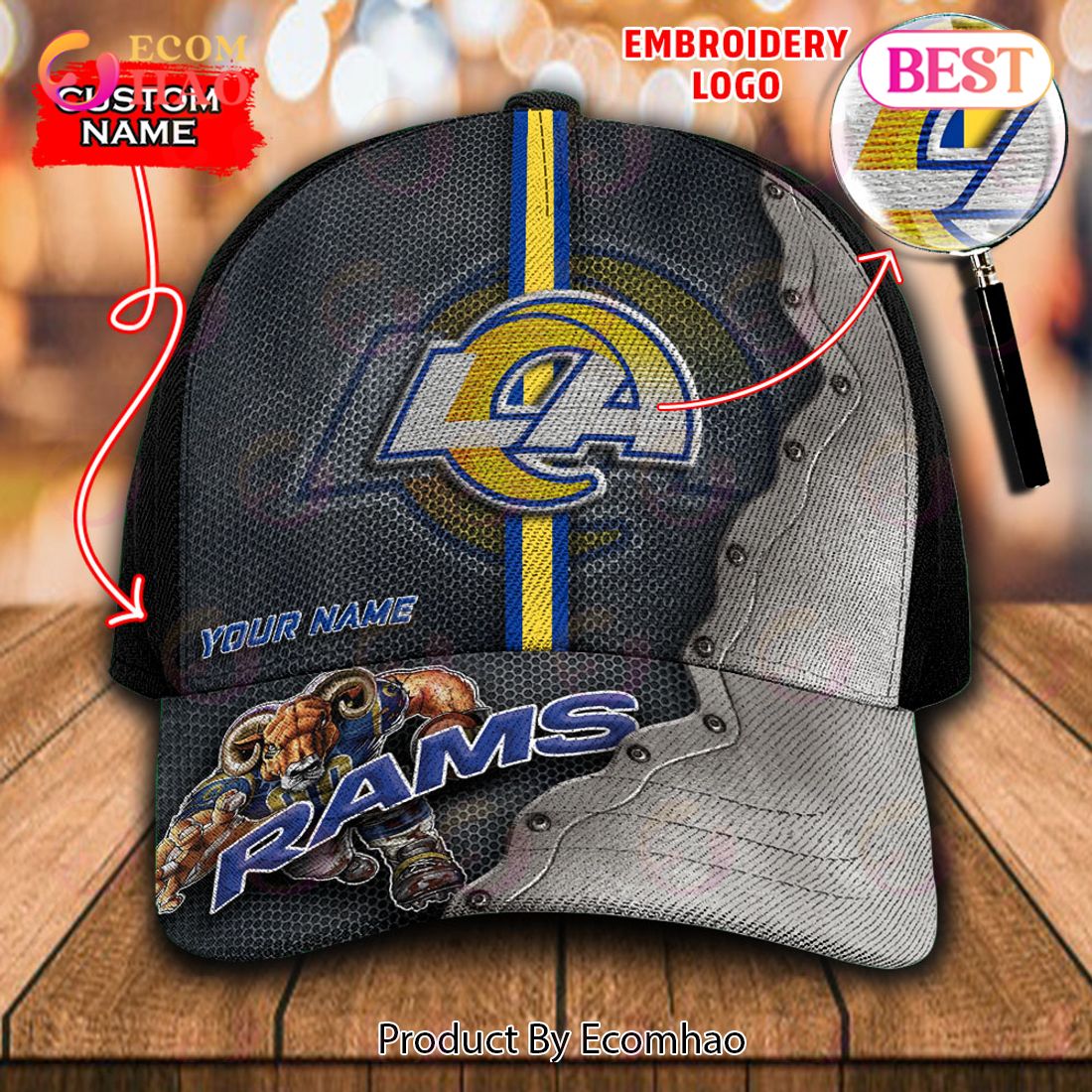 NFL Los Angeles Rams Custom Name Embroidery Cap