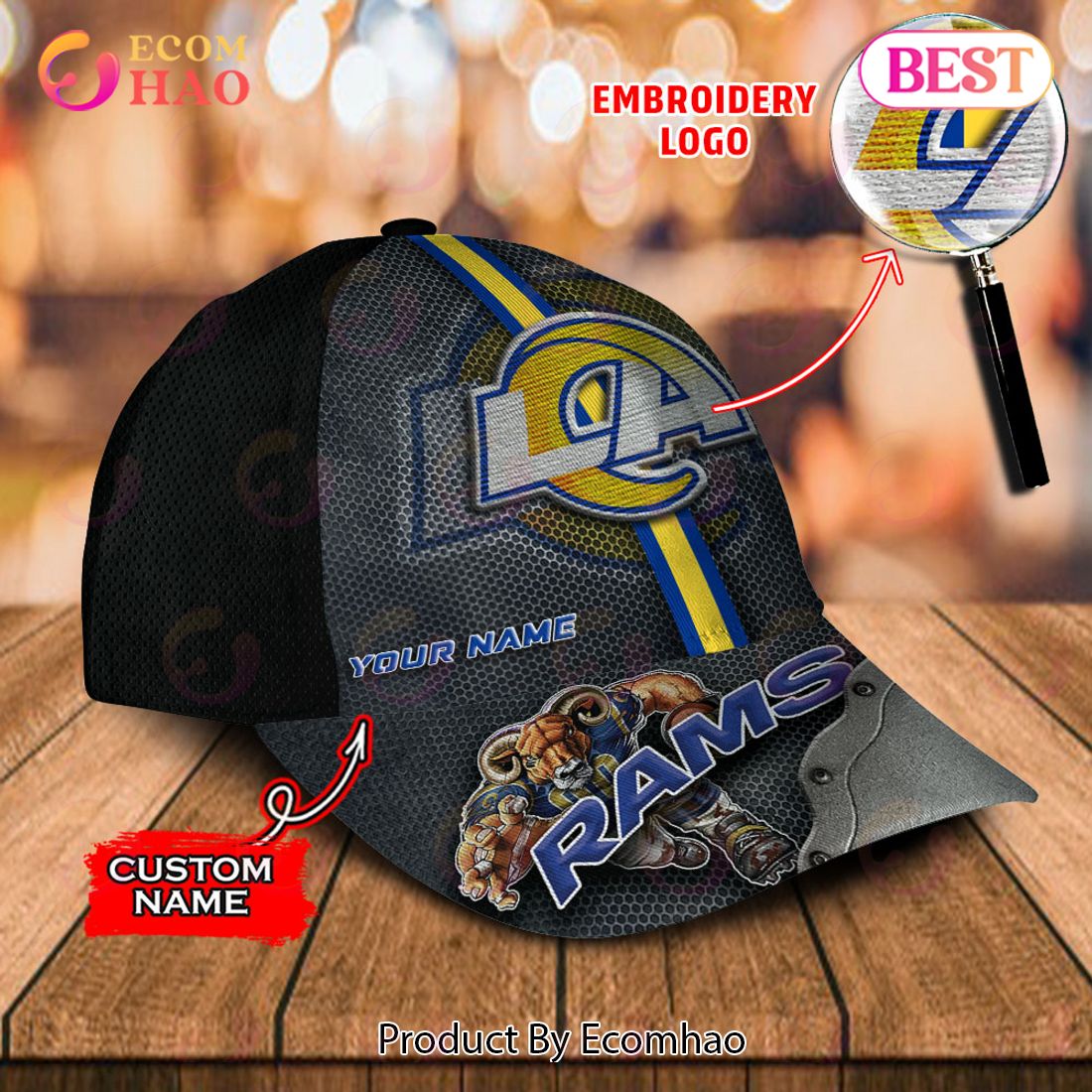 NFL Los Angeles Rams Custom Name Embroidery Cap