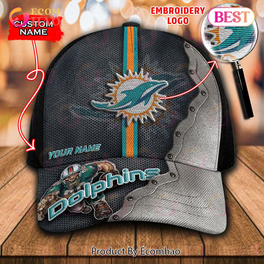 NFL Miami Dolphins Custom Name Embroidery Cap