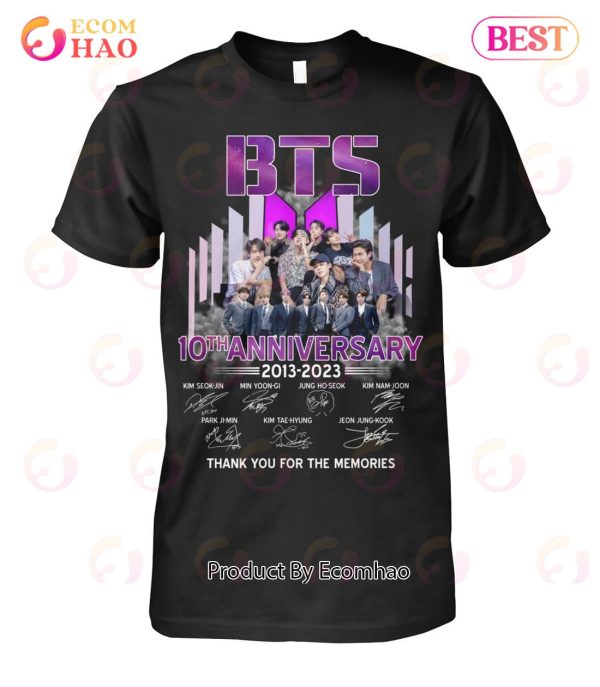 BTS 10th Anniversary 2013 – 2023 Signature Thank You For The Memories T-Shirt