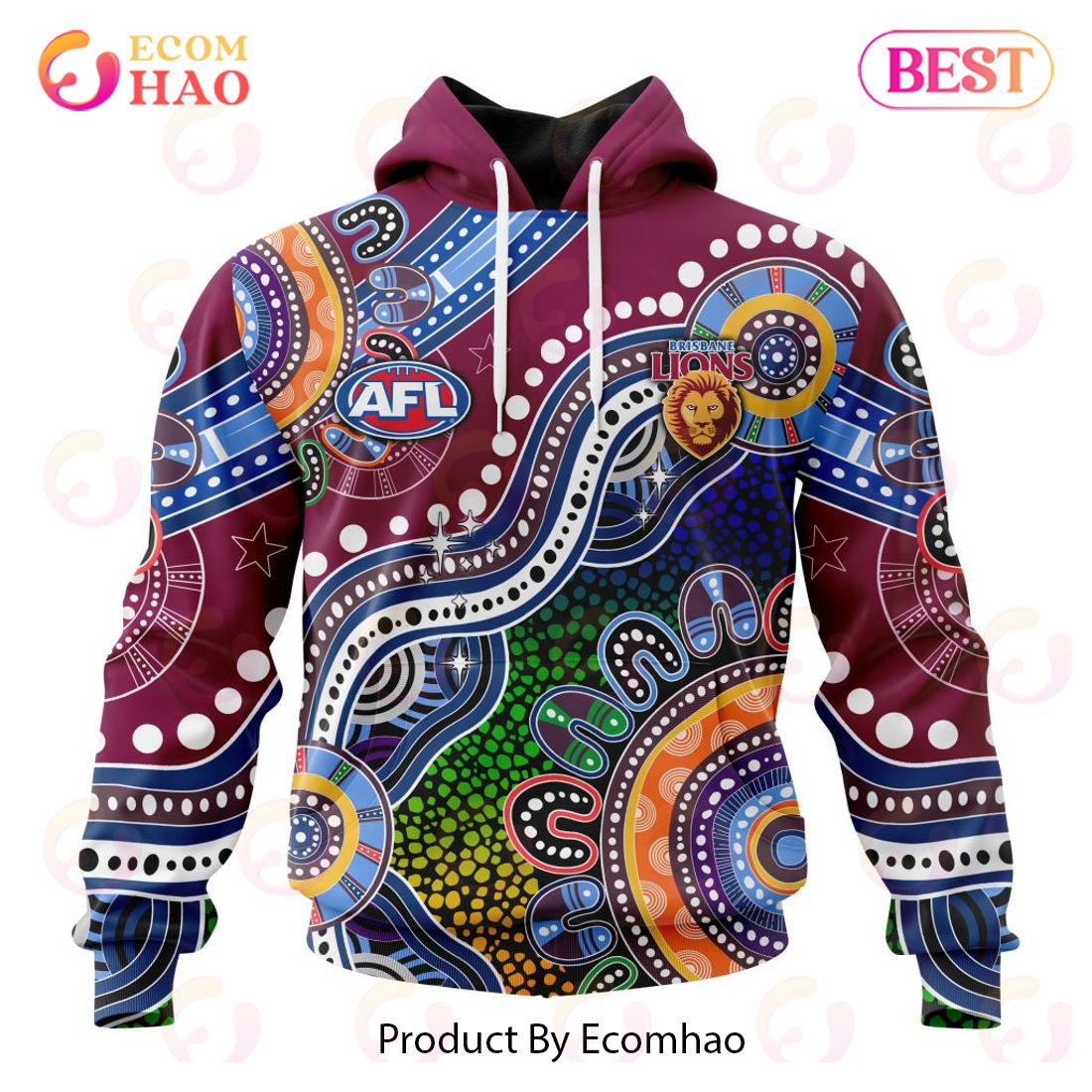 AFL Brisbane Lions Special Indigenous Design 3D Hoodie