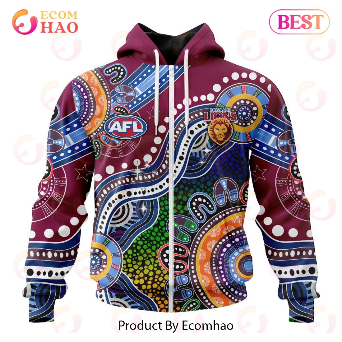 AFL Brisbane Lions Special Indigenous Design 3D Hoodie