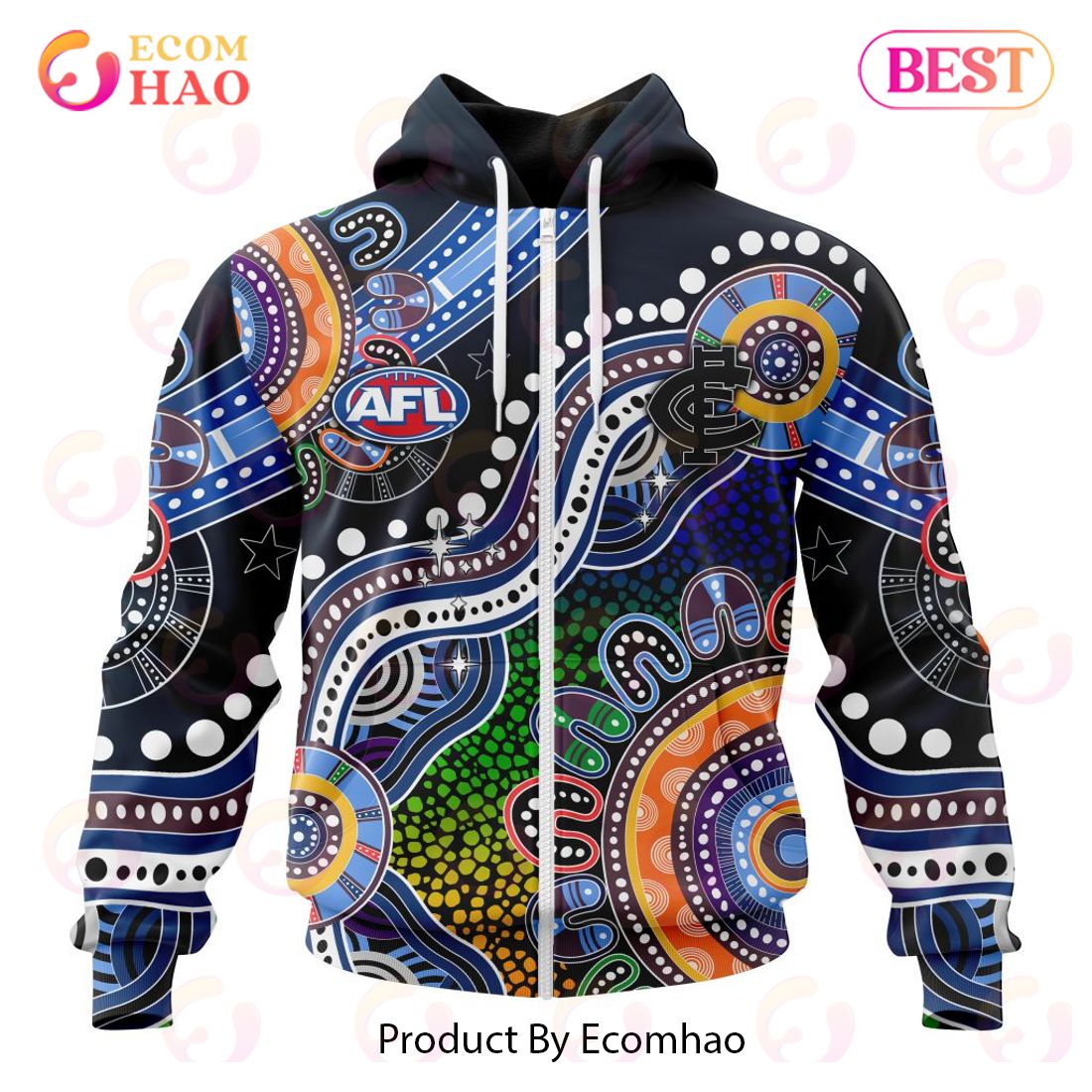 AFL Carlton Football Club Special Indigenous Design 3D Hoodie