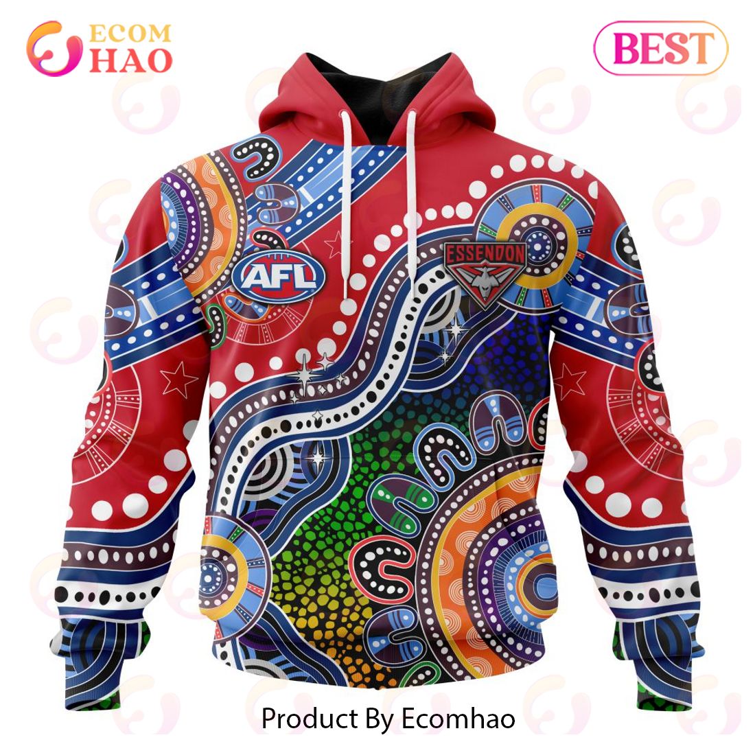 AFL Essendon Football Club Special Indigenous Design 3D Hoodie