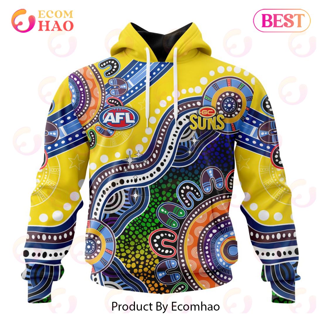 AFL Gold Coast Suns Special Indigenous Design 3D Hoodie