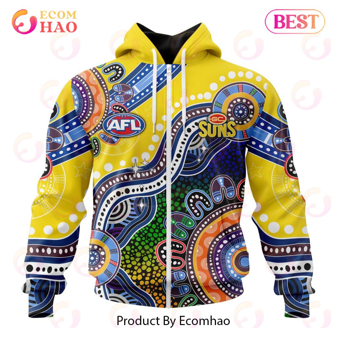 AFL Gold Coast Suns Special Indigenous Design 3D Hoodie