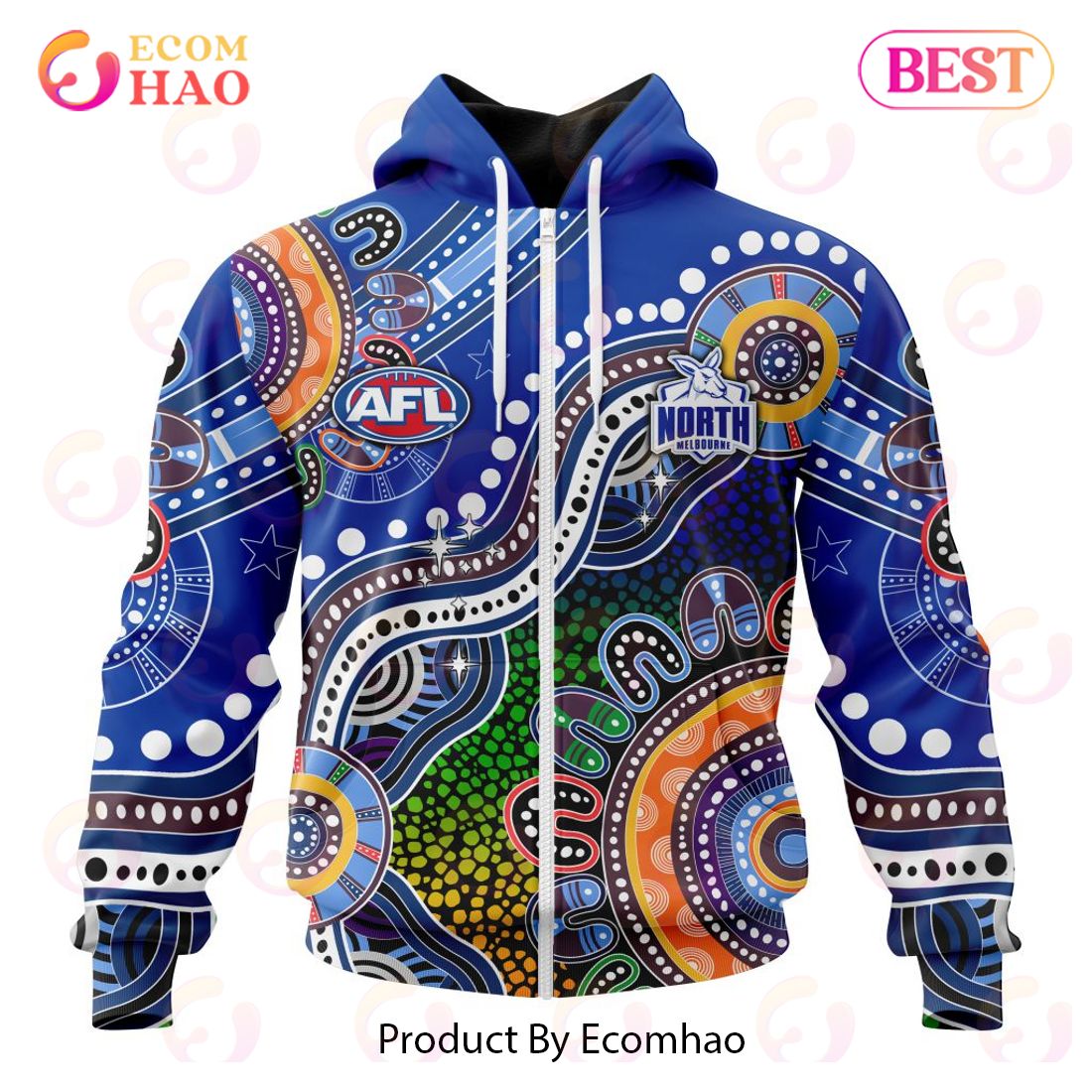 AFL North Melbourne Football Club Special Indigenous Design 3D Hoodie