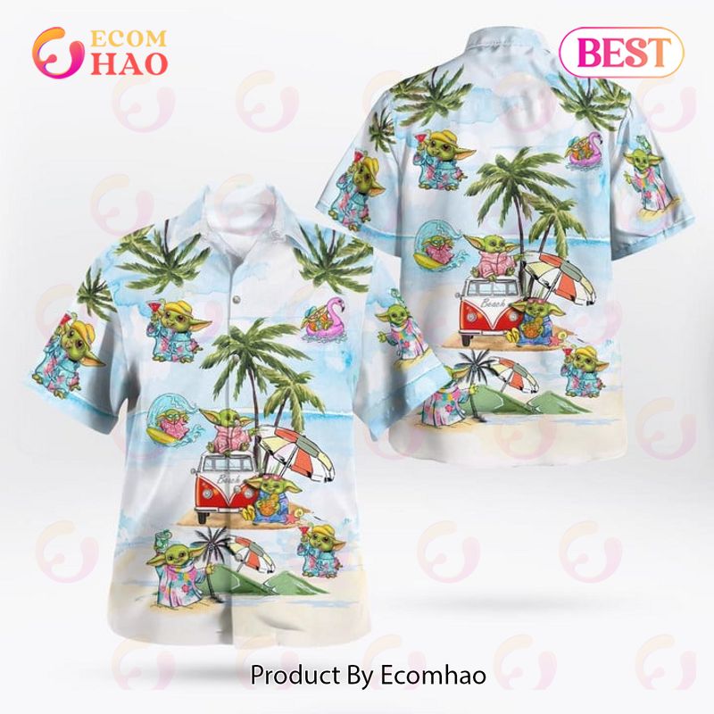 Baby Yoda Summer Time Hawaiian Shirt Light Blue