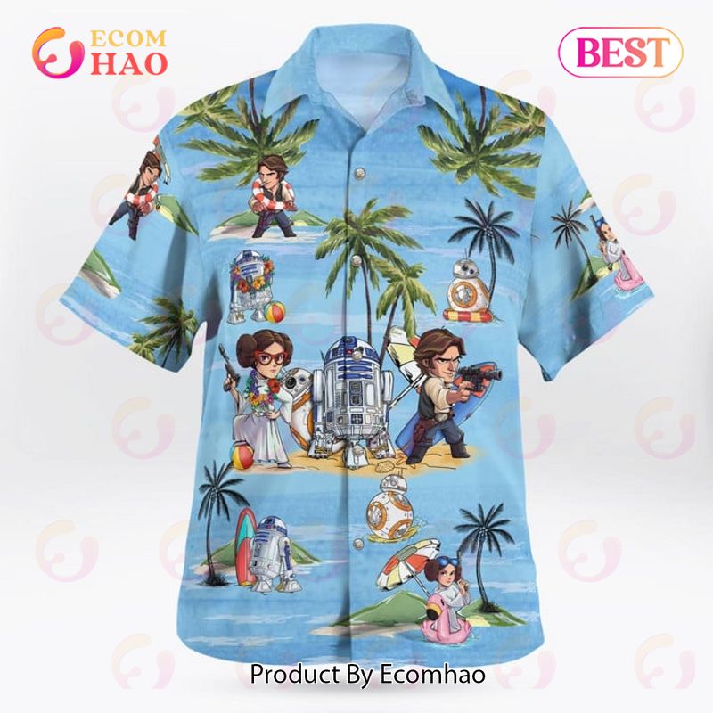 Leia Solo Bb8 R2D2 Summer Time Hawaiian Shirt Blue