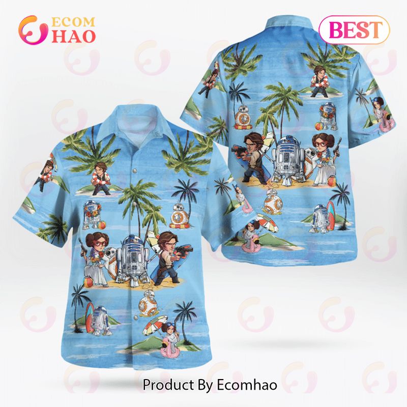 Leia Solo Bb8 R2D2 Summer Time Hawaiian Shirt Blue