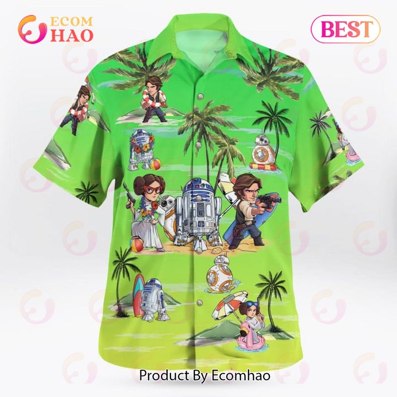 Leia Solo Bb8 R2D2 Summer Time Hawaiian Shirt Sunset Green