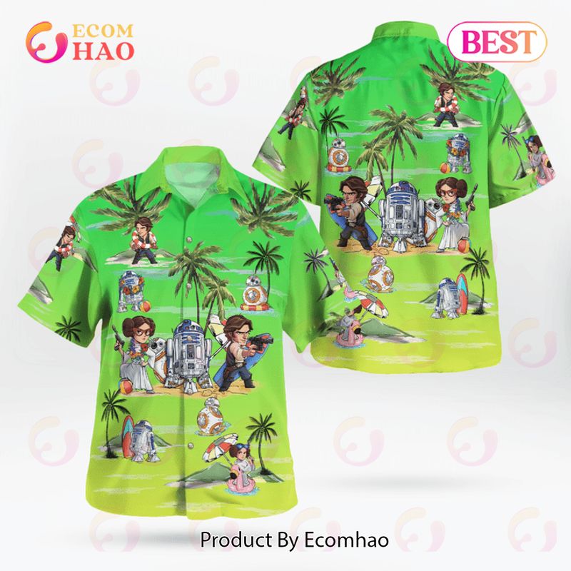 Leia Solo Bb8 R2D2 Summer Time Hawaiian Shirt Sunset Green